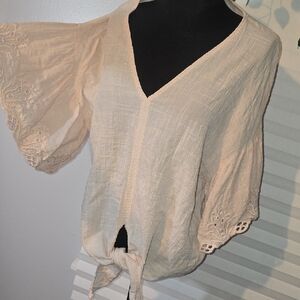 Max Studio Cream Embroidered Top